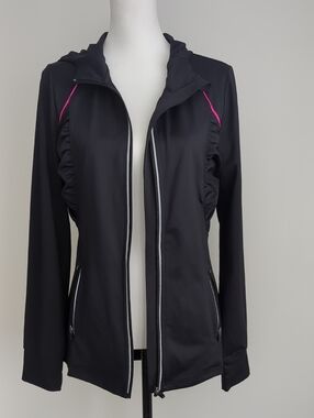 Ideology Black Workout Jacket with Pink Accents - Zipped Pockets All Around